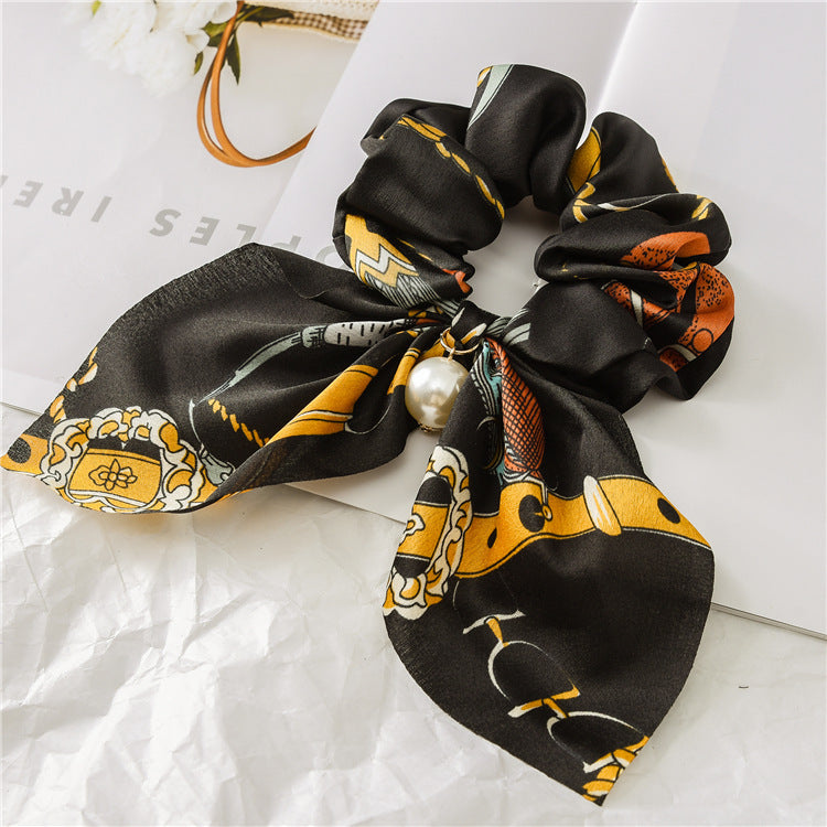 Pearl Pendant Large Intestine Ring Hair Band Women's Hair Knot Knotted Big Bow Hair Rope - JumoShop