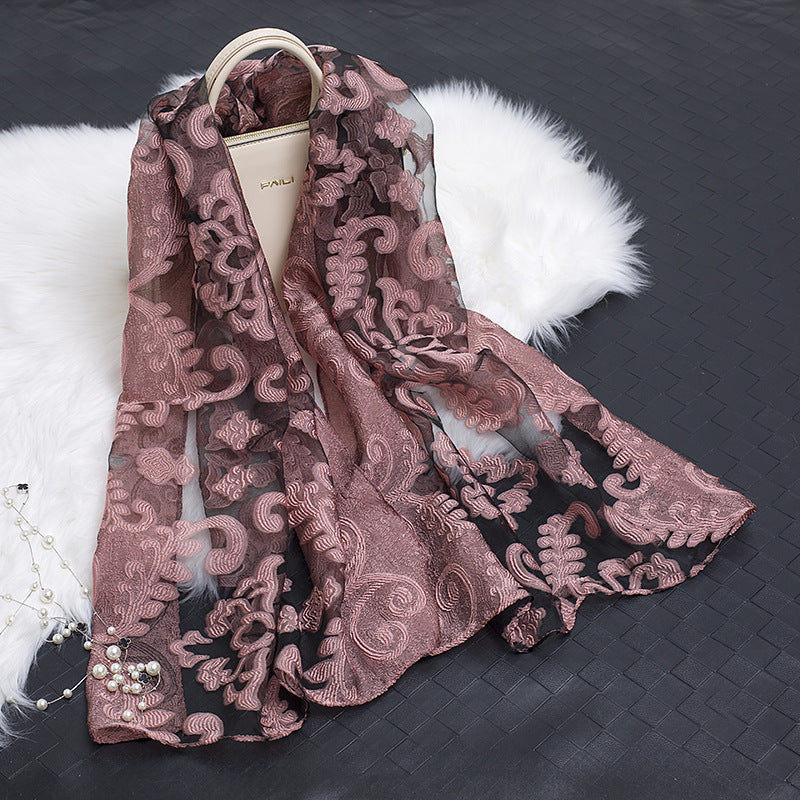 Cut Flowers Hollow Silk Simulation Scarf
