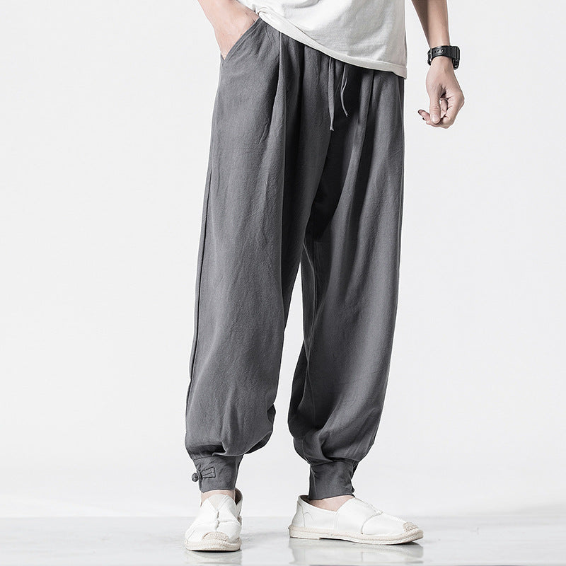Chinese-style Cotton and Linen Casual Trousers - loose harem pants