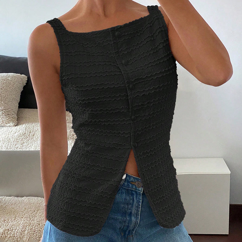 Fashionable Square Neck Button Blouse - Womens Trendy Square Neck Button Up Vest Top Y2k Going Out Tank Tops