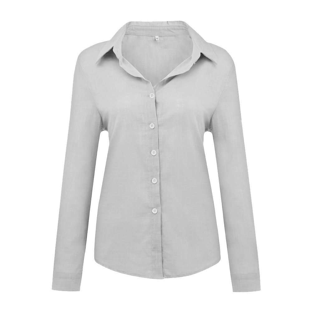 Loose Button Lapel Cardigan Top - Long Sleeve Shirt Women Blouses