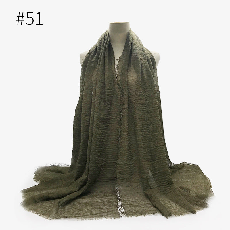 Bubble Plain Cotton fringe Scarf - Women Soft Solid Hijab Pashmina Wrap Hijab