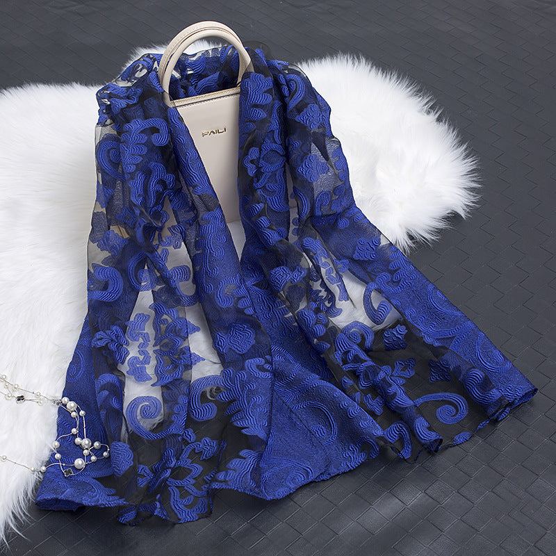 Cut Flowers Hollow Silk Simulation Scarf
