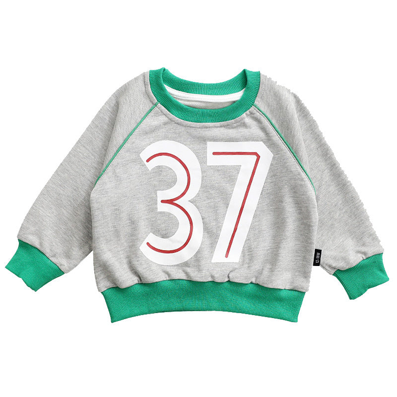 Children's Round Neck Sweater - Boy/Girl Number 37 letter Sweater, color matching Korean boys" sweater