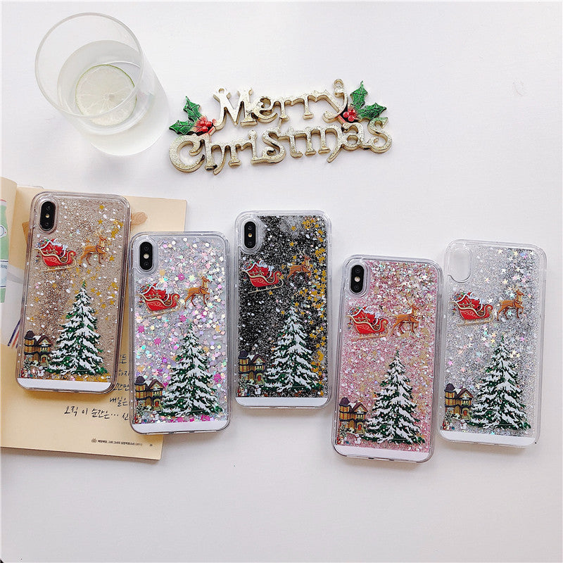 Santa Claus Christmas Tree Quicksand Shell Phone Case