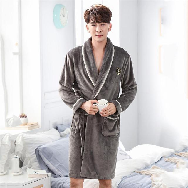 Winter Flannel Lovers Robe Gown - Elegant Solid Casual Sleepwear