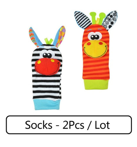 0-12 Months Soft Animal Rattle Baby Wrist Strap & Foot Sock Toy Set – Early Learning Plush Toy