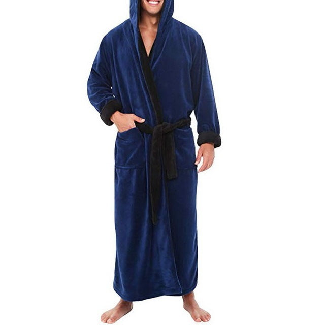 Men BathRobe Flannel Hooded - Thick Casual Winter