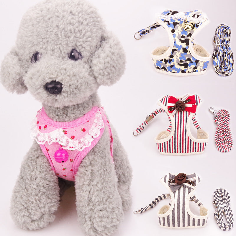 Soft & Stylish Dog Leash – Chest Back Traction Rope with Bow Tie & Bell Accents