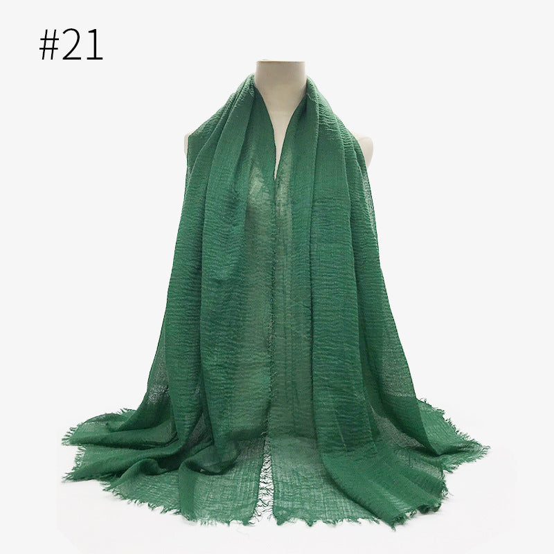 Bubble Plain Cotton fringe Scarf - Women Soft Solid Hijab Pashmina Wrap Hijab