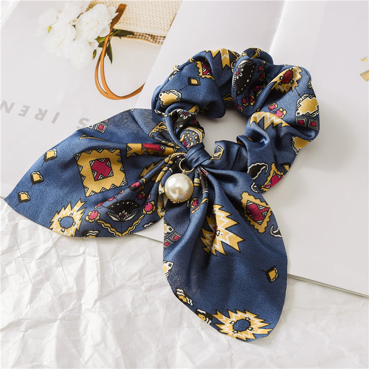 Pearl Pendant Large Intestine Ring Hair Band Women's Hair Knot Knotted Big Bow Hair Rope - JumoShop
