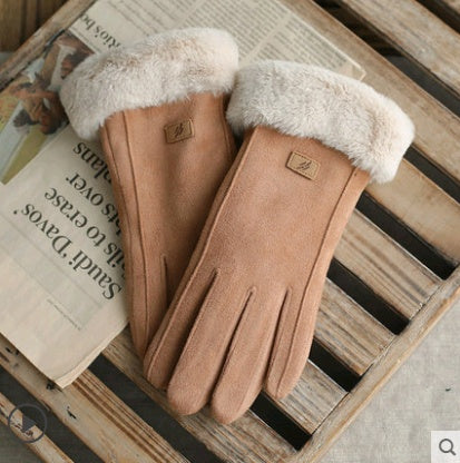Autumn and Winter Warm Velvet Retro Suede  Gloves - Touch Screen Gloves Cute Driving