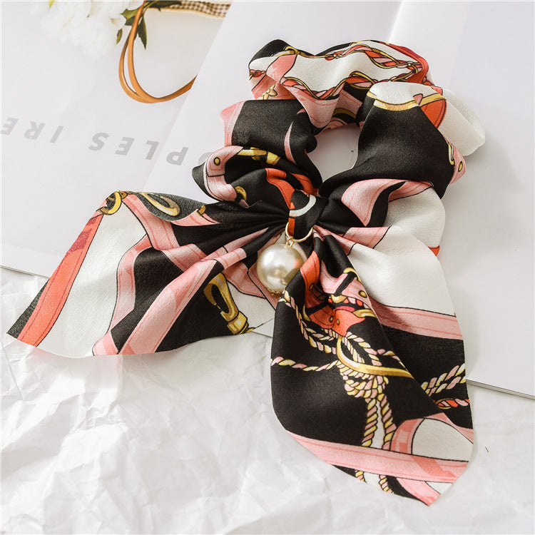 Pearl Pendant Large Intestine Ring Hair Band Women's Hair Knot Knotted Big Bow Hair Rope - JumoShop