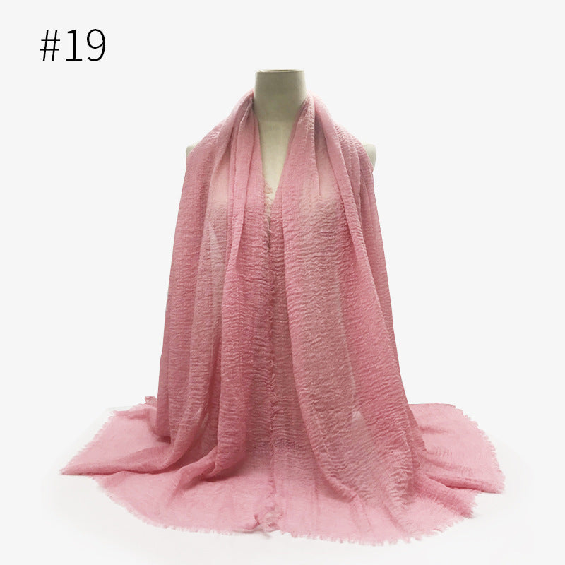 Bubble Plain Cotton fringe Scarf - Women Soft Solid Hijab Pashmina Wrap Hijab