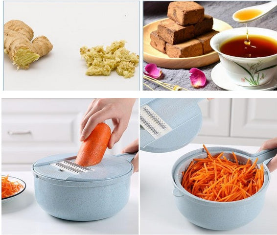 8-in-1 Mandoline Slicer Vegetable Cutter with Drain Basket, Grater & Peeler – Multifunction Kitchen Accessories! Vegetable Slicer, Potato Peeler, Carrot Onion Grater,  Strainer, Vegetable Cutter, Kitchen Accessories - JumoShop