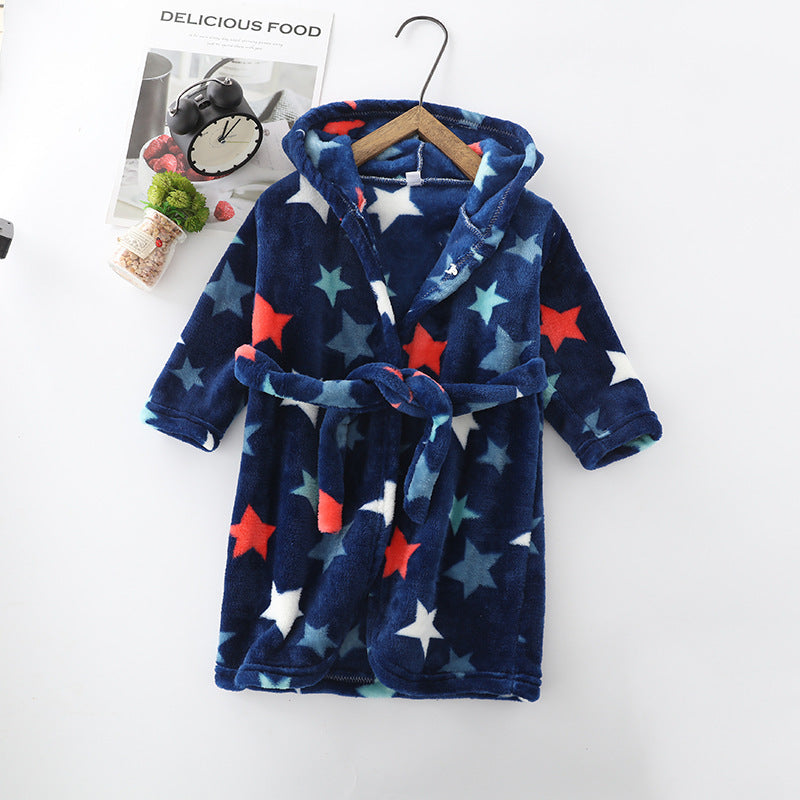 Children Hoodie Coral Velvet Night Robe - Children Flannel Clothing