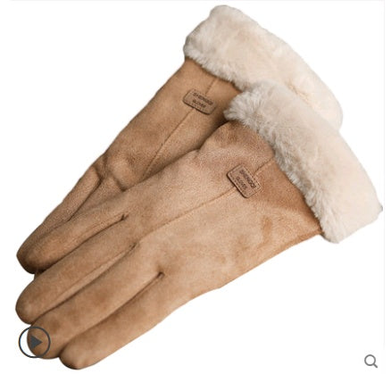 Autumn and Winter Warm Velvet Retro Suede  Gloves - Touch Screen Gloves Cute Driving