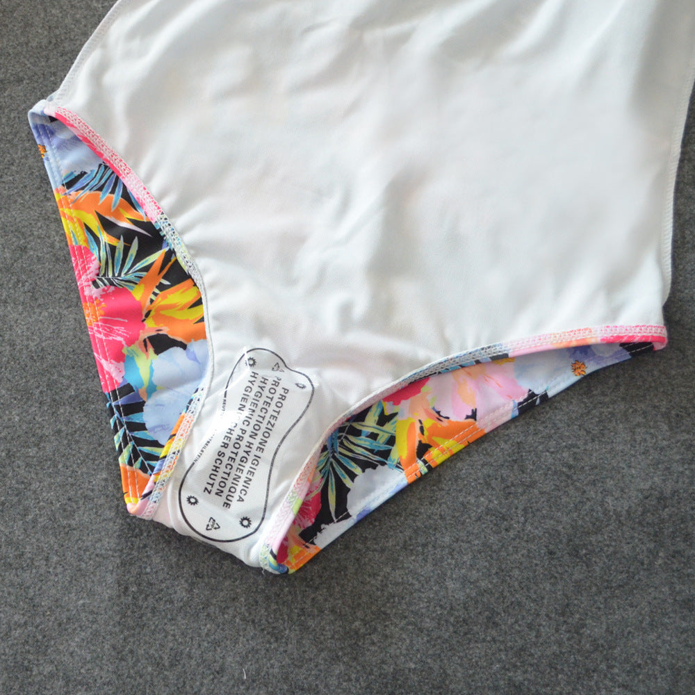 Sexy Mesh One-Piece Swimsuit - Floral Bathing Suit Patchwork Bikini