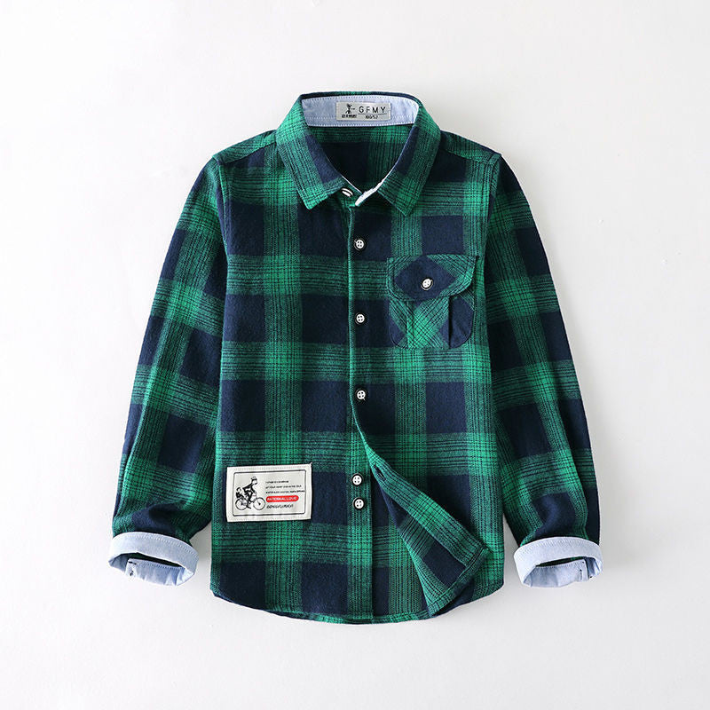 Cozy Plaid Flannel Shirt for Boys – Warm & Stylish! Boys plaid shirt long sleeve Light jacket button-up shirt, - JumoShop