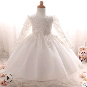 Long-Sleeved Girls Rose Dress - Children's Wedding Dress