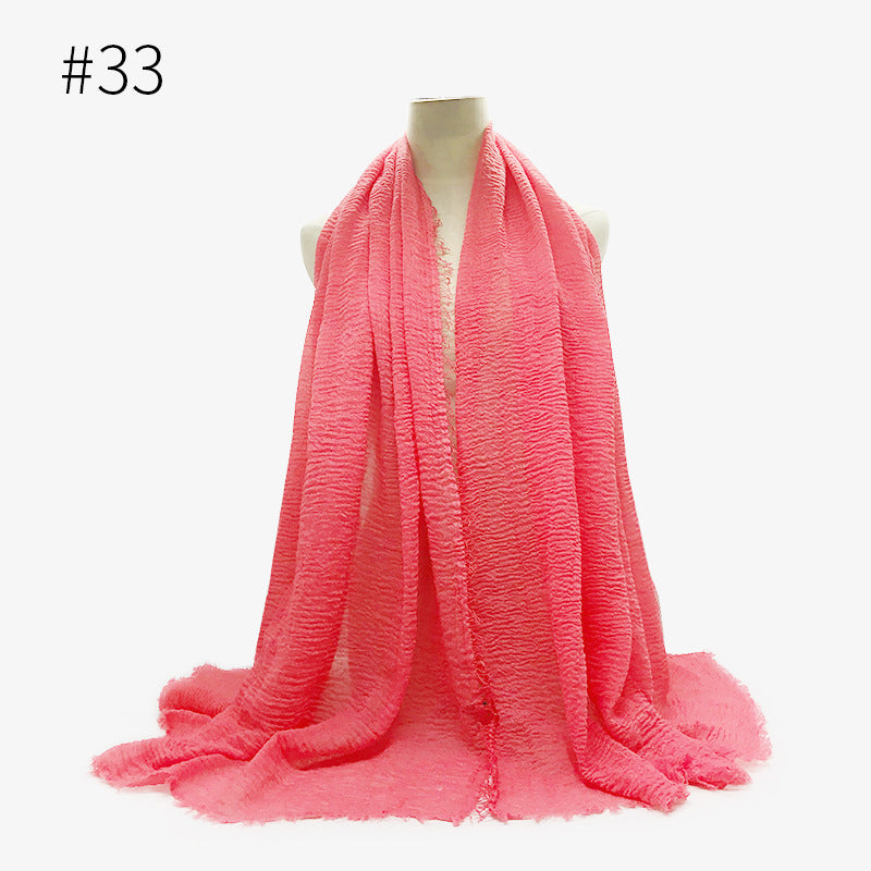 Bubble Plain Cotton fringe Scarf - Women Soft Solid Hijab Pashmina Wrap Hijab