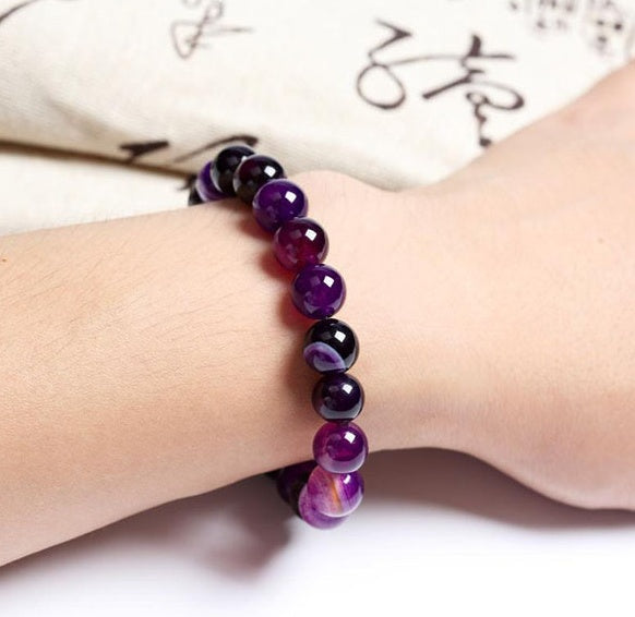 Beautiful Natural Violet Unisex Bracelet - En Pierre Naturelle Violet Pour Femme