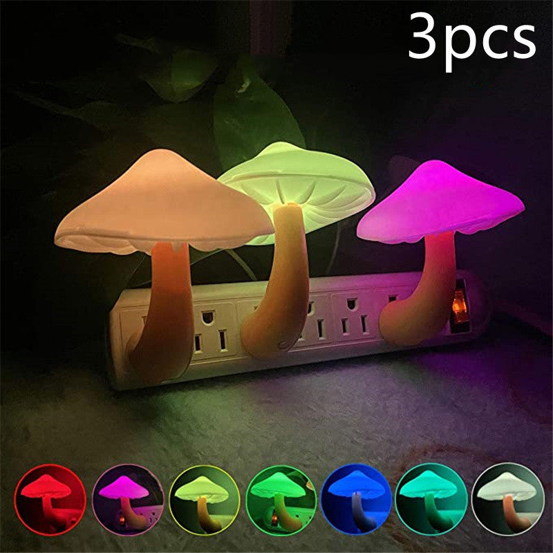 LED Night Light Mushroom Wall Socket Lamp - EU US Plug Warm White Light-control Sensor Bedroom Light Home Decoration
