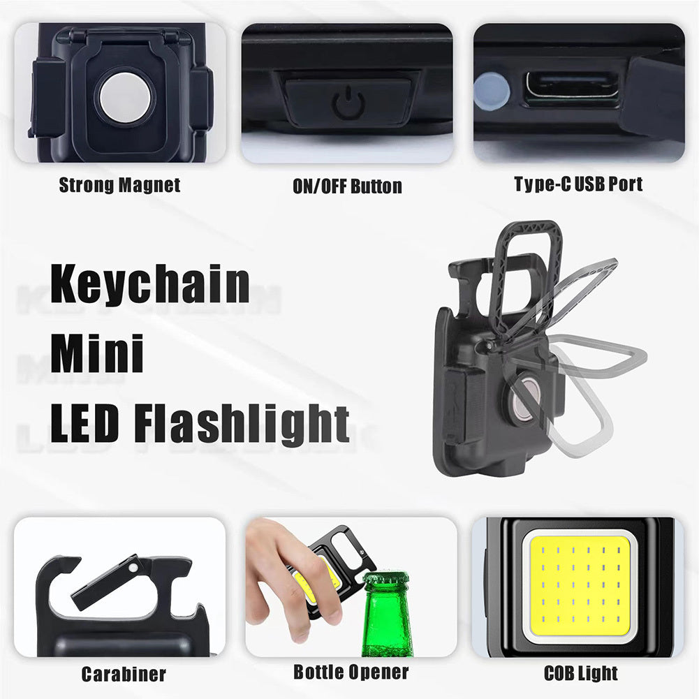 Mini Portable Rechargeable Flashlight - Rechargeable Glare COB Keychain Light LED Work Light USB Charge Emergency Lamps Outdoor Camping Light