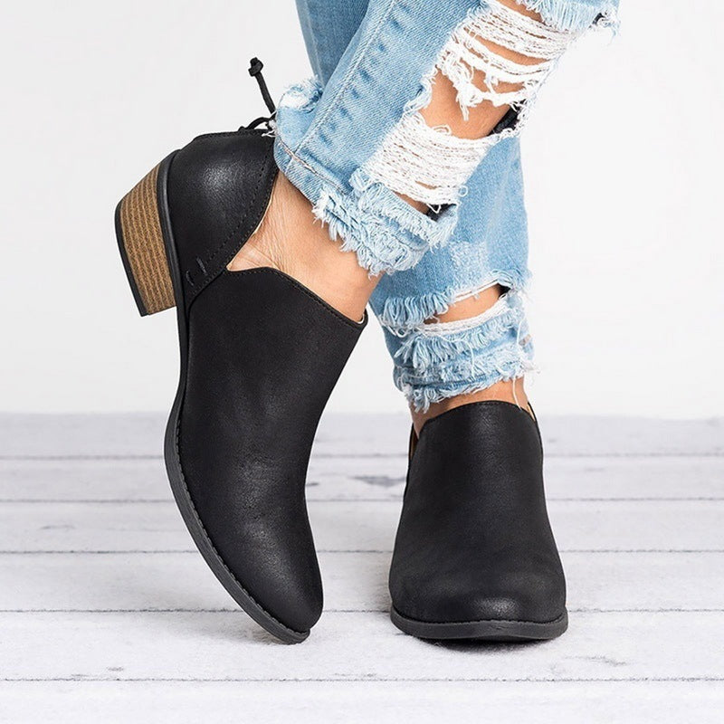 Autumn Women Shoes-  Retro High Heel Ankle Boots