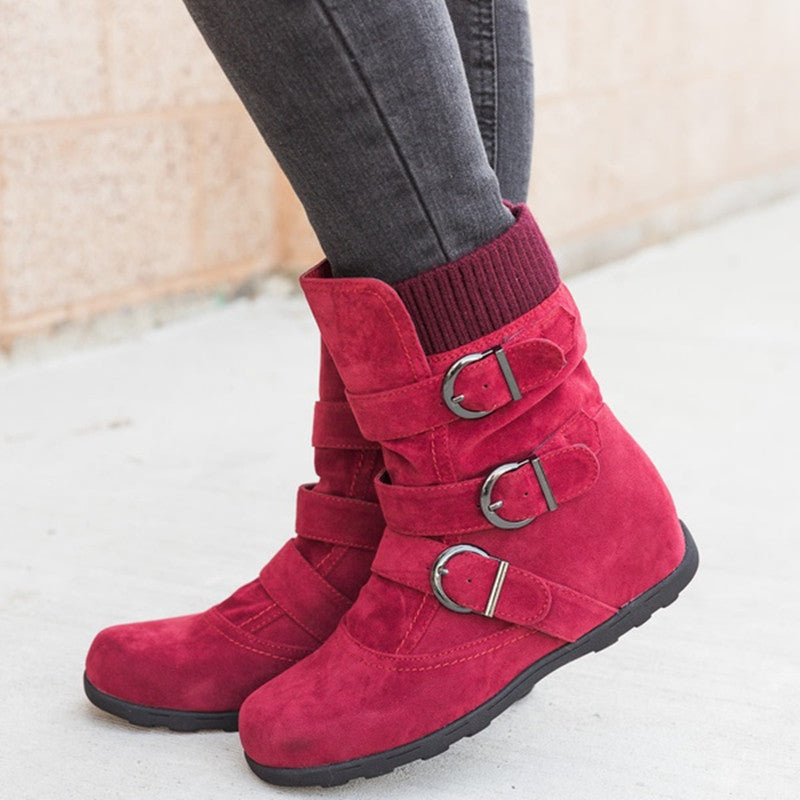 Casual Winter Boots - Strap Buckle Shoes