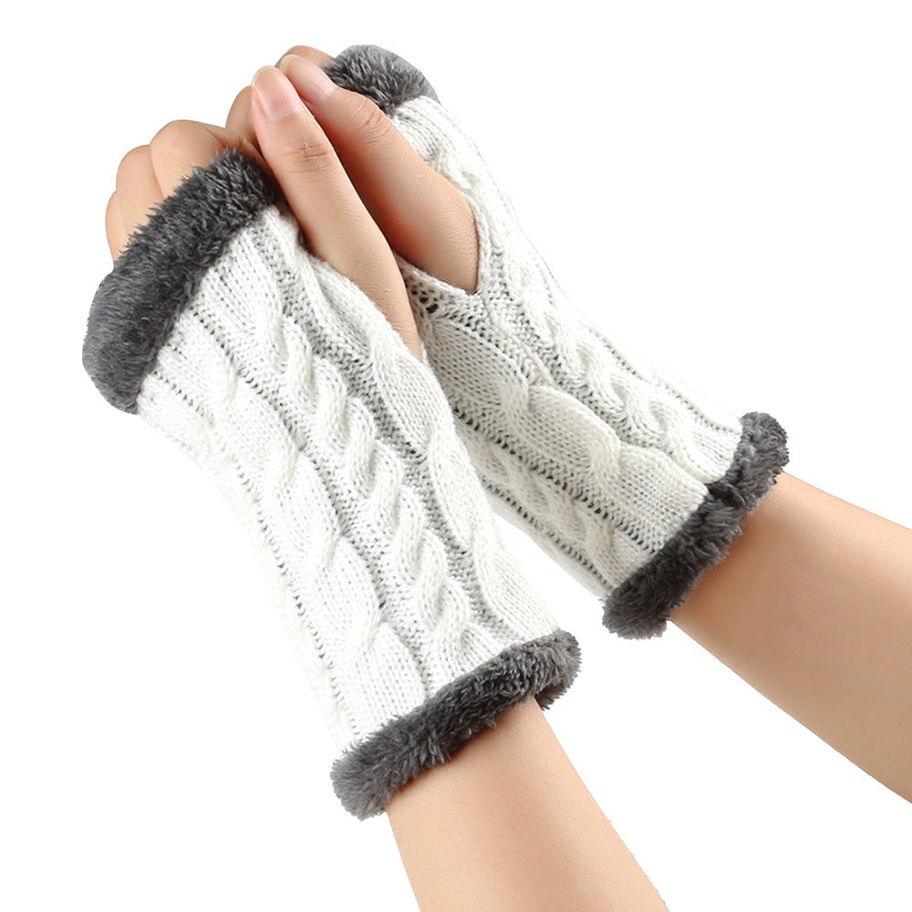 Winter Plush Gloves - Twist Knitted Fingerless Fleece Gloves Women Warm Thickened Woolen Gloves