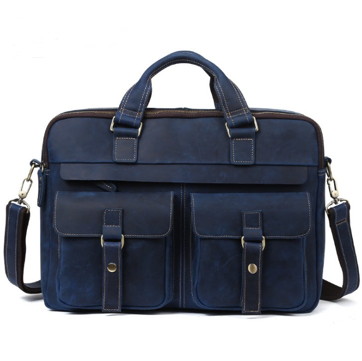15.6 inch Laptop Bag - Genuine men''s bags retro men''s business bags briefcase cowhide oblique Bag