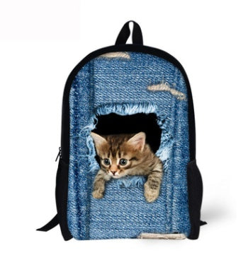 Cat Backpack - Cute 3D Animal Denim Backpacks for Children