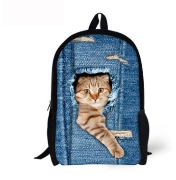 Cat Backpack - Cute 3D Animal Denim Backpacks for Children