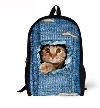 Cat Backpack - Cute 3D Animal Denim Backpacks for Children