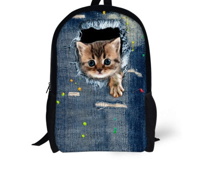 Cat Backpack - Cute 3D Animal Denim Backpacks for Children