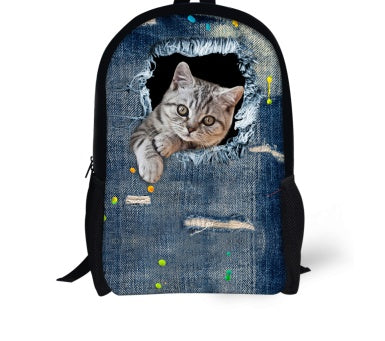 Cat Backpack - Cute 3D Animal Denim Backpacks for Children