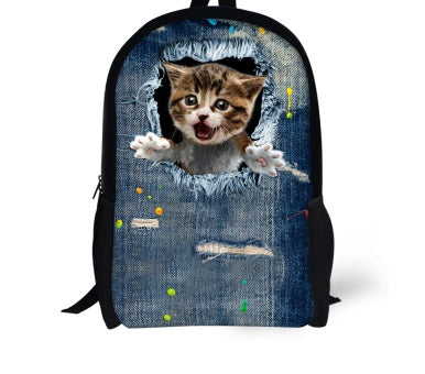Cat Backpack - Cute 3D Animal Denim Backpacks for Children