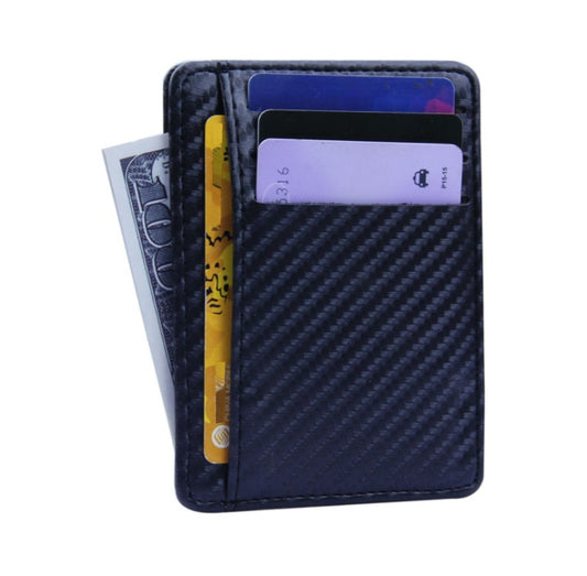 New Men's Fashion Leather Carbon Fiber Wallet - Mini Slim Wallets, Business Men Credit Card ID Holder with Anti-thief Purse
