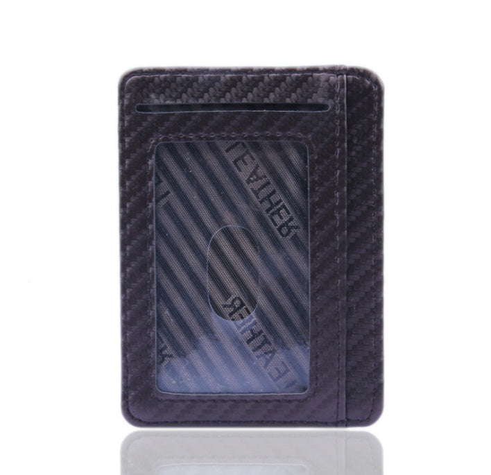 New Men's Fashion Leather Carbon Fiber Wallet - Mini Slim Wallets, Business Men Credit Card ID Holder with Anti-thief Purse