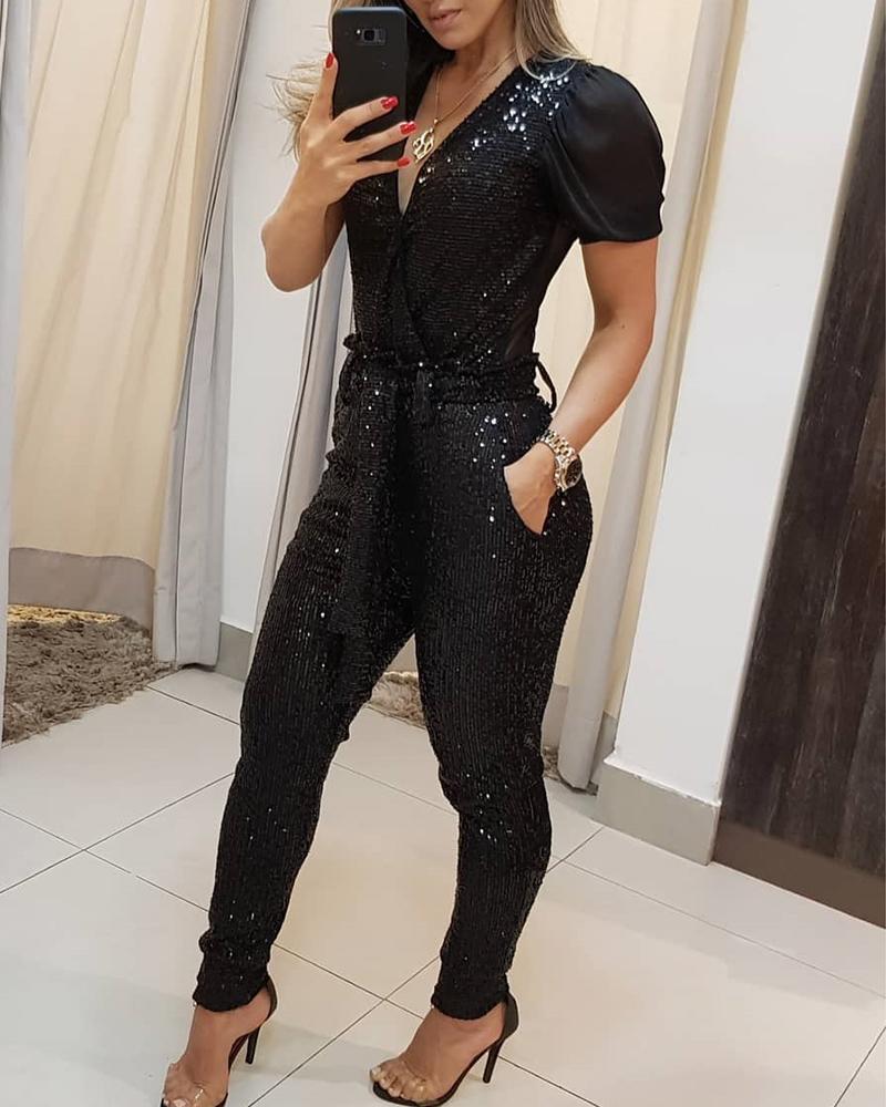 Deep V Sequined Jumpsuit