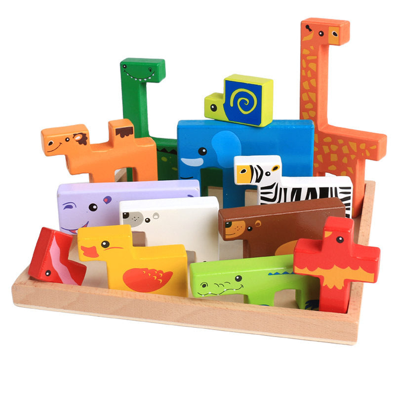 High Quality Baby Wooden Toys 3D Blocks - Animal Building Blocks Stack Blocks Beech Wood Creative Children Birthday Christmas Gift