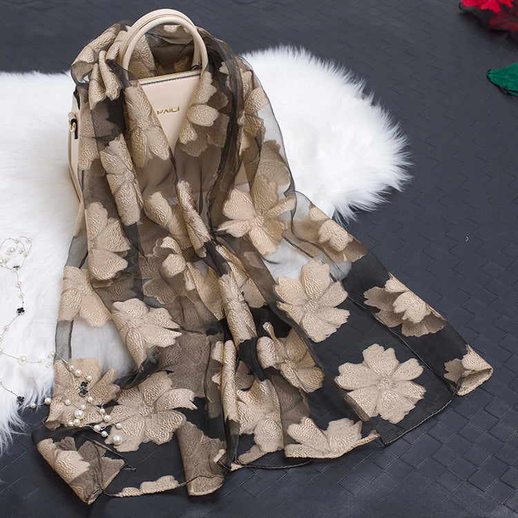 Cut Flowers Hollow Silk Simulation Scarf
