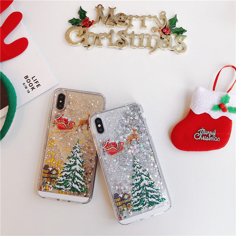 Santa Claus Christmas Tree Quicksand Shell Phone Case