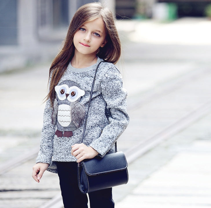 Autumn Girls Boy Sweatshirts - Sweater for Girls Children's Girl Coats Cartoon Owl Clothes for Autumn Winter Fleece Lined