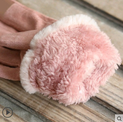 Autumn and Winter Warm Velvet Retro Suede  Gloves - Touch Screen Gloves Cute Driving