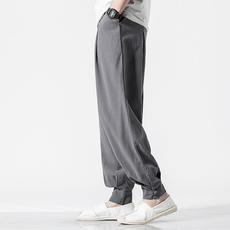 Chinese-style Cotton and Linen Casual Trousers - loose harem pants