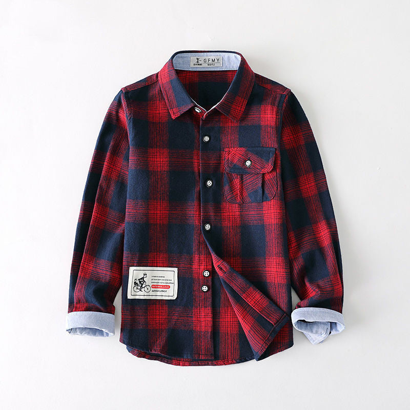 Cozy Plaid Flannel Shirt for Boys – Warm & Stylish! Boys plaid shirt long sleeve Light jacket button-up shirt, - JumoShop