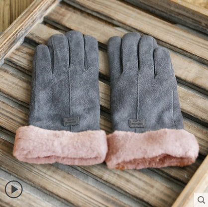 Autumn and Winter Warm Velvet Retro Suede  Gloves - Touch Screen Gloves Cute Driving