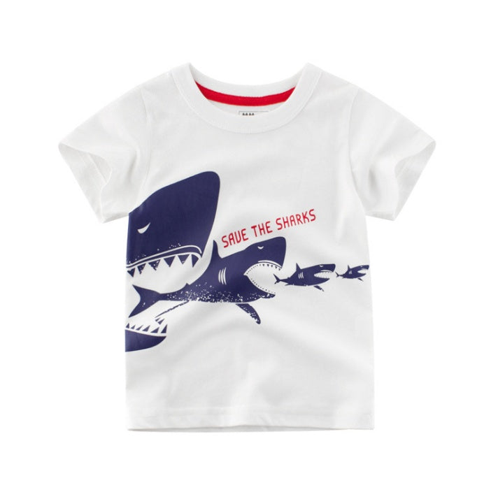Trendy Summer Boys’ T-Shirt – Hello Dino Cotton Tee ☀️ Children's Wear Summer New Korean Children's Boys Cotton T-shirt Men's Treasure In Children's Short Sleeves - JumoShop
